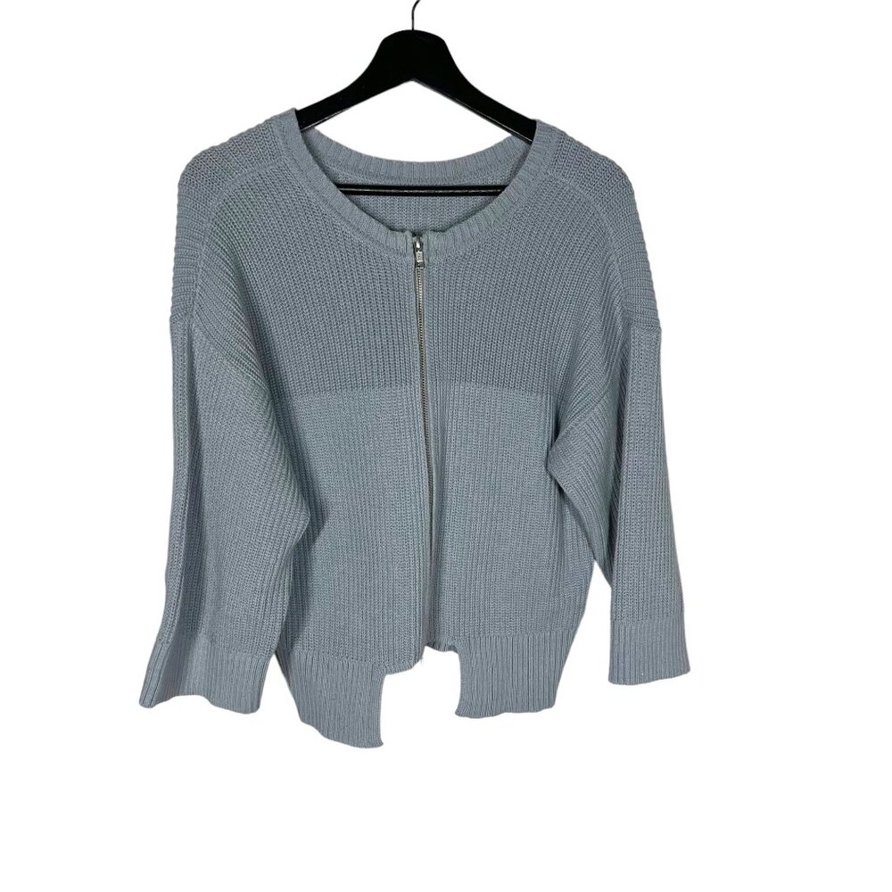 CAbi Fair Play Blue Knit Back Zip Up Sweater Small - Picture 3 of 7